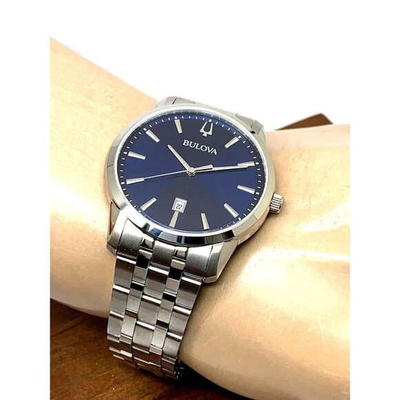 Bulova Men's Watch 96B338 Quartz Blue Dial Date Silver Stainless Steel 40mm - Picture 5 of 13